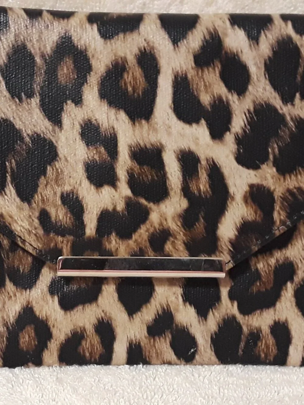 Style & Co Leopard Print Envelope Clutch/Bag Faux-Leather Gold-tone Bar SnapFlap